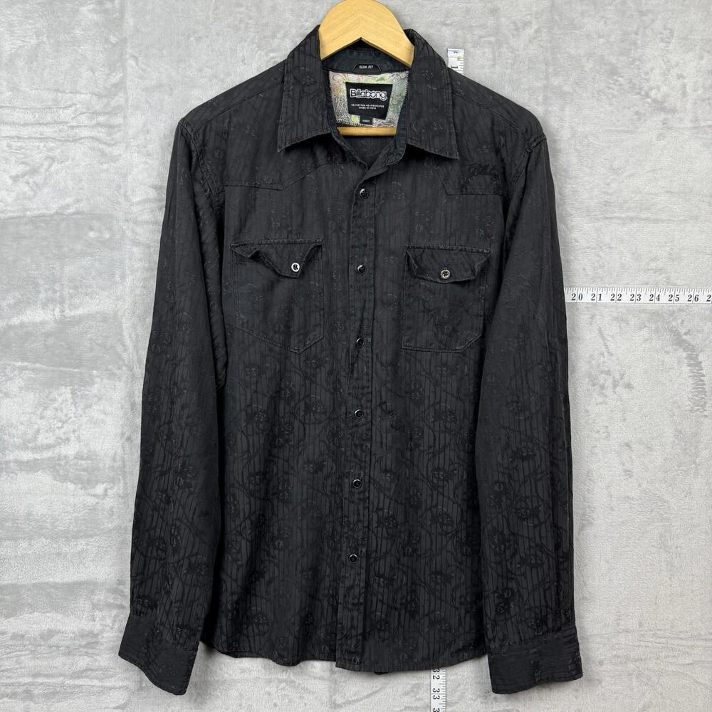 Billabong Men’s XL Black Button-Down Shirt with Subtle Floral Pattern